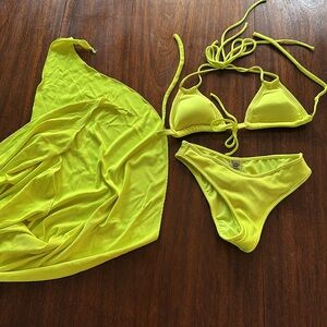 Montce Neon Yellow Ribbed Triangle Bikini Set